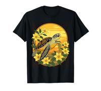 Ocean Turtle and Yellow Gelsemium Flowers T-Shirt