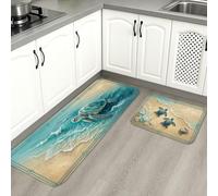 Ocean Turtle Kitchen Mats for Floor, Aquatic Ocean Creatures Vintage Soft Mats, Summer Cushioned Comfort Washable Decor Rugs for Kitchen Sinks Laundryroom Bathroom 2pcs