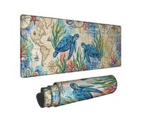 Ocean Turtle Large Gaming Mouse Pad, Blue Sea Turtles Vintage Map Design, Rubber Non-Slip Washable Gaming Mousepad for Home and Office Computer, Laptop 12x32 Inch