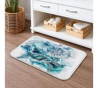 Ocean Turtle Quick Dry Bath Mat, Nautical Blue Sea Waves Absorbent Non Slip Shower Mat, Coastal Memory Foam Washable Bath Rugs for Bathroom Toilet Restroom Decorative 20x32 Inch