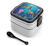 Ocean Turtles Jellyfish Coral Bento Lunch Box Adults with Compartments Handle Food Containers 1000ml