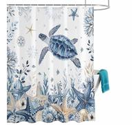 Ocean Turtles Shower Curtain for Bathroom, Blue Yellow Sea Star Shell Coral Waterproof Cloth Fabric Bathroom Accessories Set with 12 Rust Proof Plastic Hooks, 36” x 72”