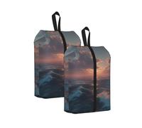 Ocean Under The Sunset Printed Travel Shoe Storage Bag Waterproof Jacquard Fabric is Lightweight, with Strong Handle and Central Zipper.