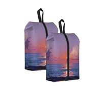 Ocean Under The Sunset Printed Travel Shoe Storage Bag Waterproof Jacquard Fabric is Lightweight, with Strong Handle and Central Zipper.