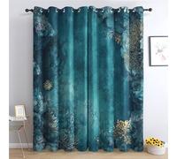 Ocean Underwater Curtains, Sea Teal Blackout Curtains for Bedroom Living Room, 84 Inch Drop Drapes, Eyelet Thermal Curtains, Window Treatments, 2 Panels