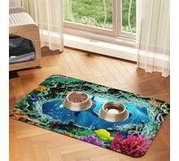 Ocean Underwater Dolphin Fish print Cats Pet Bowl Placemat Pet Feeding Mats for Dogs, Non-Slip PU Leather Tablecloth for Pets