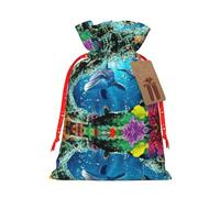 Ocean Underwater Dolphin Fish Printing 4.7x6.9 Inch Christmas Bag Drawstring Closure,For Christmas Anniversaries Birthdays