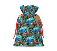 Ocean Underwater Dolphin Fish Printing Fashion Drawstring Bag With Kraft Tag For Christmas Halloween Party Gift Packaging
