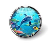 Ocean Underwater Dolphin Fish Round Badge Metal Buttons Exquisite Round Badge Pin Button Parts Circular Fashion Classic Pin Holders Buttons for Shirts Clothes Brooch 1 Inch