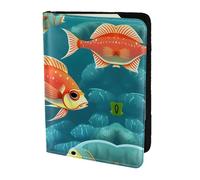 Ocean Underwater Fish print Leather Card Case Travel Accessories Passport Holder Cover Wallet for Women Men, Black, One Size