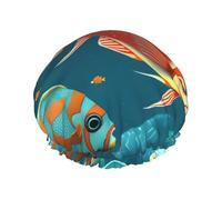 Ocean Underwater Fish Print Reusable Spa Salon Shower Cap For All Hair Lengths With Lining Elastic Band