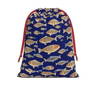 Ocean Underwater Fish Printing Drawstring Gift Bag With Red Ribbon Soft Stylish For Christmas Halloween Fits Card Candies