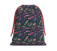 Ocean Underwater Fish Printing Drawstring Gift Bag With Red Ribbon Soft Stylish For Christmas Halloween Fits Card Candies