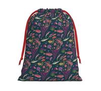 Ocean Underwater Fish Printing Drawstring Gift Bag With Red Ribbon Soft Stylish For Christmas Halloween Fits Card Candies