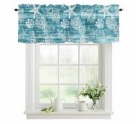 Ocean Valances for Windows, Summer Beach Sea Star Coral Shell Teal Texture Rod Pocket Valance Short Window Treatments Curtains for Kitchen Bathroom Bedroom Decor, 42 x 12 Inches