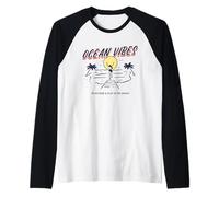 Ocean Vibes - Go Outside & Play in The Waves (Retro Graphic) Raglan Baseball Tee