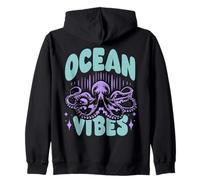 Ocean Vibes Octopus Marine Life Backprint Zip Hoodie