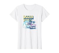Ocean Vibes Tropical Retro Value Graphic T-Shirt, Women, White, S