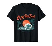 Ocean View Beach California Sunset Wave Value Graphic T-Shirt, Men, Black, S