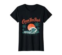 Ocean View Beach California Sunset Wave Value Graphic T-Shirt, Women, Black, S