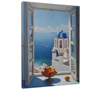 Ocean View Canvas Wall Art, Blue White Landscape Prints, Mediterranean Decor for Living Room, Bedroom, Summer Aesthetic, Perfect Choice 16x20 Inch