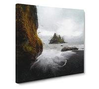 Ocean View from Black Sand Beach Iceland Canvas Print | Gallery Wrapped 30mm Frame Wall Art | 14x14 inches | Ready to Hang | Modern Seascape Picture | Living Room Bedroom Lounge Office