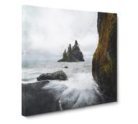 Ocean View from Black Sand Beach Iceland Canvas Print | Gallery Wrapped 30mm Frame Wall Art | 20x20 inches | Ready to Hang | Modern Seascape Picture | Living Room Bedroom Lounge Office