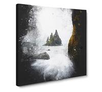 Ocean View from Black Sand Beach Iceland Paint Splash Canvas Print | Gallery Wrapped 30mm Frame Wall Art | 14x14 inches | Ready to Hang | Modern Seascape Picture | Living Room Bedroom Lounge Office