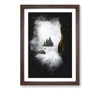 Ocean View from Black Sand Beach Iceland Paint Splash Framed Print | A2 Walnut Framed Wall Art | Ready to Hang | Modern Beach Picture | Living Room Bedroom Lounge Office