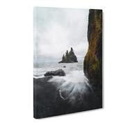 Ocean View From Black Sand Beach Iceland Painting Modern Canvas Wall Art Print Ready to Hang, Framed Picture for Living Room Bedroom Home Office Décor, 30x20 Inch (76x50 cm)