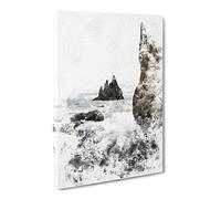 Ocean View From Black Sand Beach Iceland Watercolour Canvas Print | Gallery Wrapped 30mm Frame Wall Art | 24x16 inches | Ready to Hang | Coastal Seascape Picture | Living Room Bedroom Lounge Office