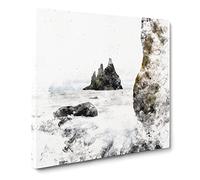 Ocean View from Black Sand Beach Iceland Watercolour Canvas Print | Gallery Wrapped 30mm Frame Wall Art | 20x20 inches | Ready to Hang | Modern Seascape Picture | Living Room Bedroom Lounge Office