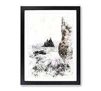 Ocean View From Black Sand Beach Iceland Watercolour Modern Framed Print | A3 Black Framed Wall Art | Ready to Hang | Modern Beach Picture | Living Room Bedroom Lounge Office