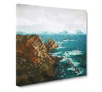 Ocean View from Faro Cabo Penas in Spain Modern Canvas Wall Art Print Ready to Hang, Framed Picture for Living Room Bedroom Home Office Décor, 20x20 Inch (50x50 cm)