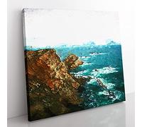 Ocean View from Faro Cabo Penas in Spain Modern Canvas Wall Art Print Ready to Hang, Framed Picture for Living Room Bedroom Home Office Décor, 35x35 cm (14x14 Inch)