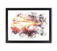 Ocean View From Spain Watercolour Modern Framed Wall Art Print, Ready to Hang Picture for Living Room Bedroom Home Office Décor, Black A4 (34 x 25 cm)