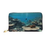 Ocean View Print Leather Wallet Cell Phone Credit Card Wallet Leather Wallet for Women Zipper Pocket Black One Size Black One Size Black One Size, Black/White, One Size
