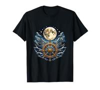 Ocean Voyager Captain Helm Moonlit Sea Waves T-Shirt