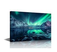 Ocean Wall Art Painting on Canvas Polar Lights Bedroom Wall Art Aurora Borealis Modern Home Decor Lofoten Islands House Decorations for Living Room Pictures Stretched on Wooden Frame 18x12 in