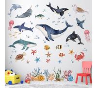 Ocean Wall Stickers for Kids’ Bedroom and Bathroom - Under The Sea Removable Vinyl Decals with Sea Creatures, Dolphins, Whales, Jellyfish - Waterproof Nursery and Playroom Decor