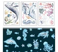 Ocean Wall Stickers Glow in The Dark Decals Fluorescent Ocean Theme Fish Jellyfish Creatures Underwater Sea World Art Decor Waterproof Girls Boys Kids Bedroom Bathroom Living Room Nursery Decoration