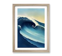 Ocean Wave At Sunrise No.1 Framed Print | A4 Oak Framed Wall Art | Ready to Hang | Modern Nautical Picture | Living Room Bedroom Lounge Office