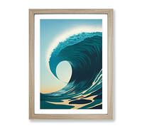 Ocean Wave At Sunrise No.2 Framed Print | A3 Oak Framed Wall Art | Ready to Hang | Modern Nautical Picture | Living Room Bedroom Lounge Office