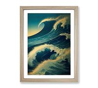 Ocean Wave At Sunrise No.4 Framed Print | A2 Oak Framed Wall Art | Ready to Hang | Modern Nautical Picture | Living Room Bedroom Lounge Office