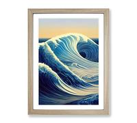 Ocean Wave At Sunrise No.5 Framed Print | A4 Oak Framed Wall Art | Ready to Hang | Modern Nautical Picture | Living Room Bedroom Lounge Office