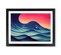 Ocean Wave At Sunset Abstract Framed Print | A2 Black Framed Wall Art | Ready to Hang | Abstract Nautical Picture | Living Room Bedroom Lounge Office