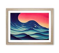 Ocean Wave At Sunset Abstract Framed Print | A2 Oak Framed Wall Art | Ready to Hang | Abstract Nautical Picture | Living Room Bedroom Lounge Office