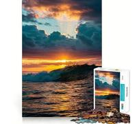 Ocean Wave at Sunset Jigsaw Puzzles 1000 Pieces for Teenagers Recall Boost Serene Time Smooth Cut Elegant Gift (38x26cm)