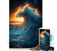Ocean Wave at Sunset Jigsaw Puzzles for Adults 1000 Piece Mind Puzzle Slow Enjoy Image Assembly Perfect Present (50x75cm)