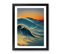Ocean Wave At Sunset No.1 Framed Print | A2 Black Framed Wall Art | Ready to Hang | Modern Nautical Picture | Living Room Bedroom Lounge Office